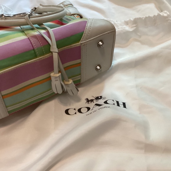 Coach Stripe bag tassels purse red teal purple pink green charm emblem handles - Picture 10 of 11